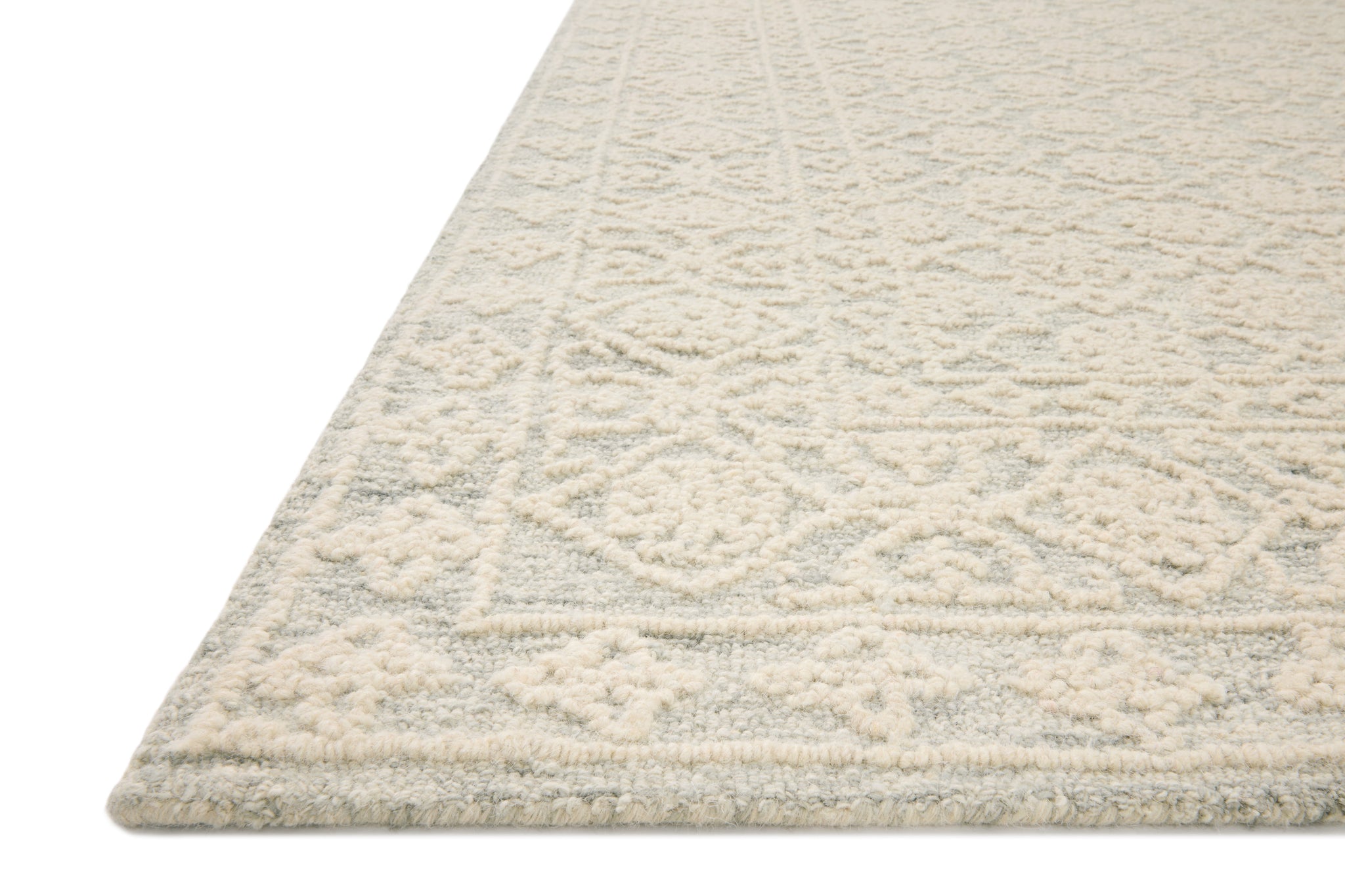 angle view of Cecelia Mist / Ivory luxury Rug