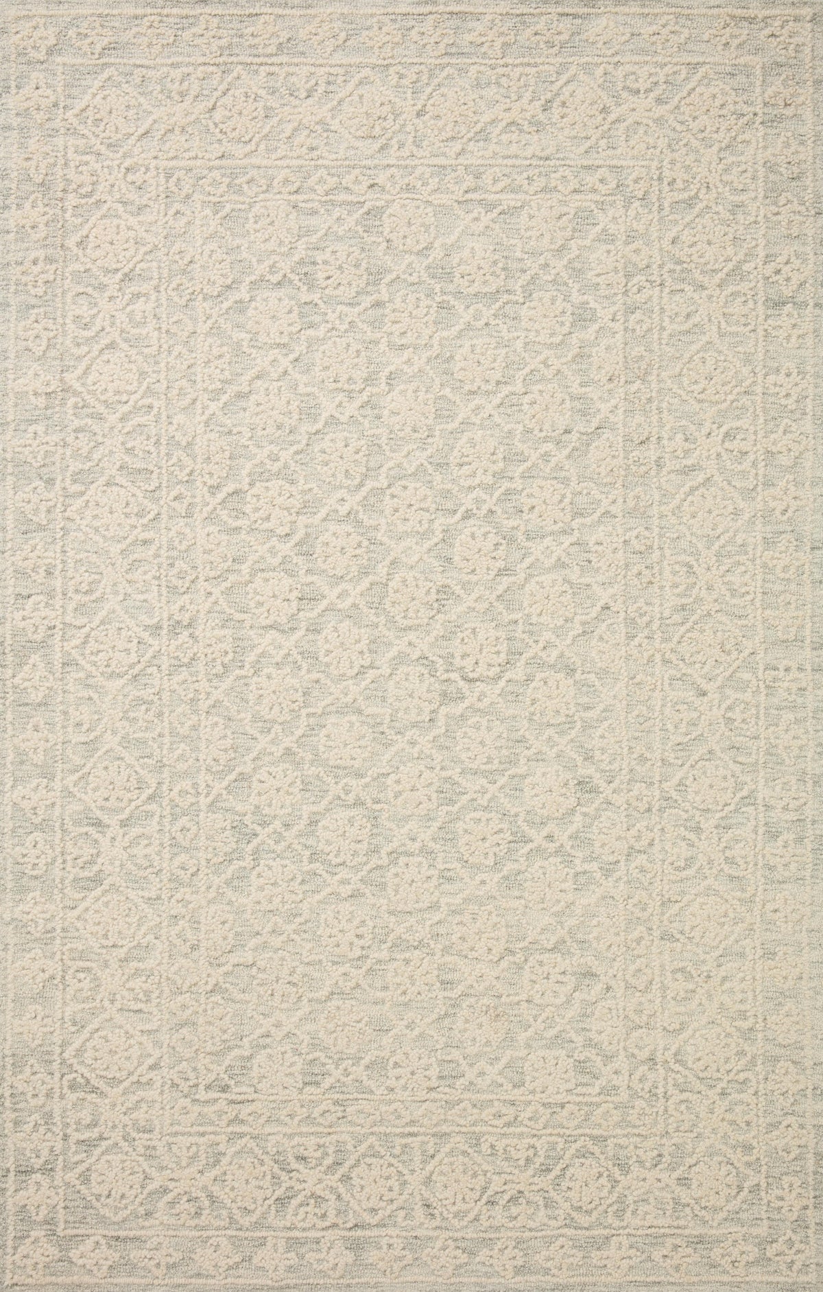 front view of Cecelia Mist / Ivory luxury Rug