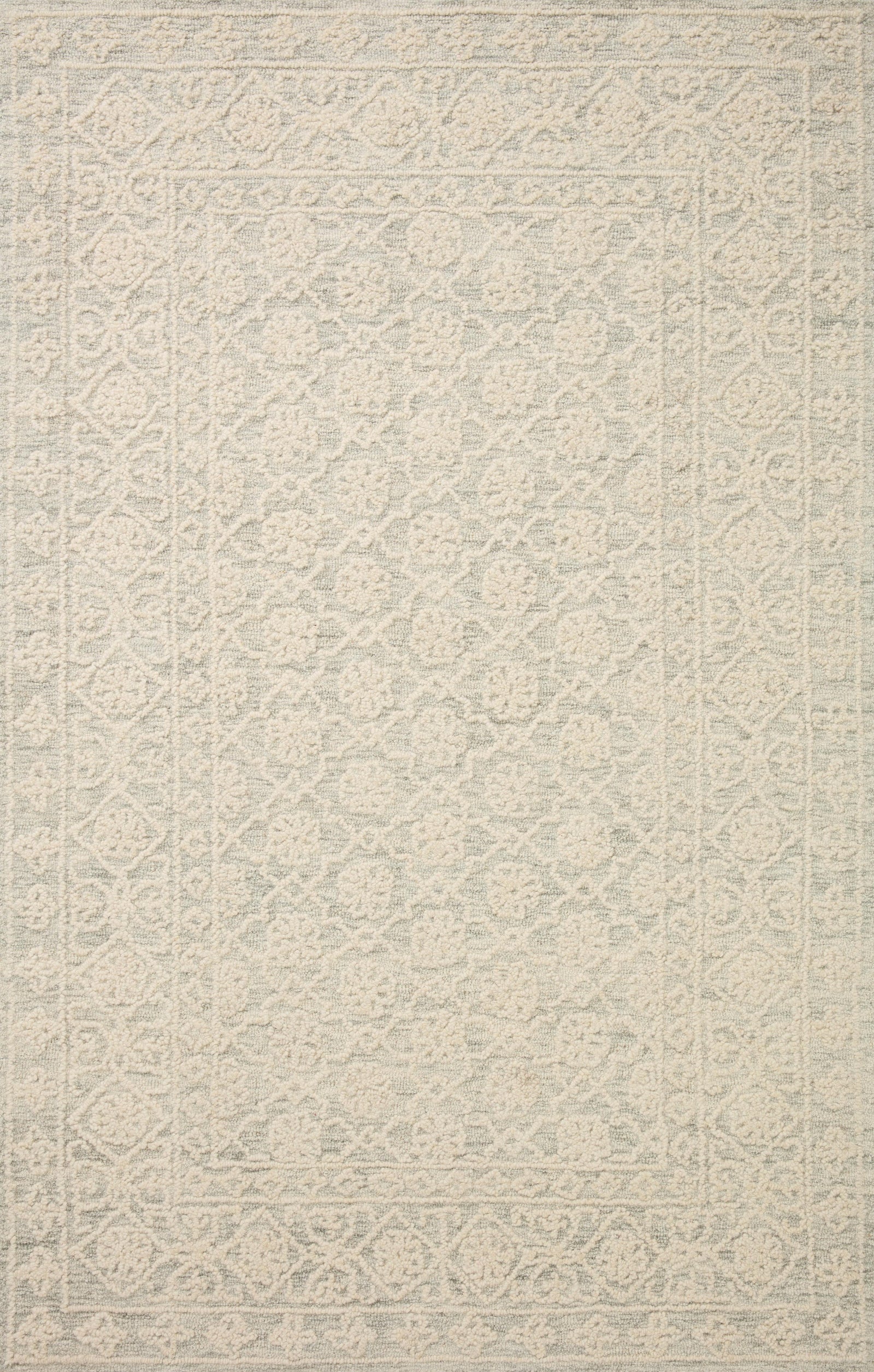 front view of Cecelia Mist / Ivory luxury Rug