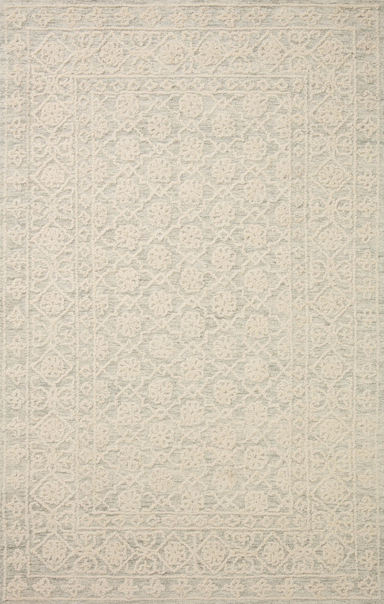 front view of Cecelia Mist / Ivory luxury Rug