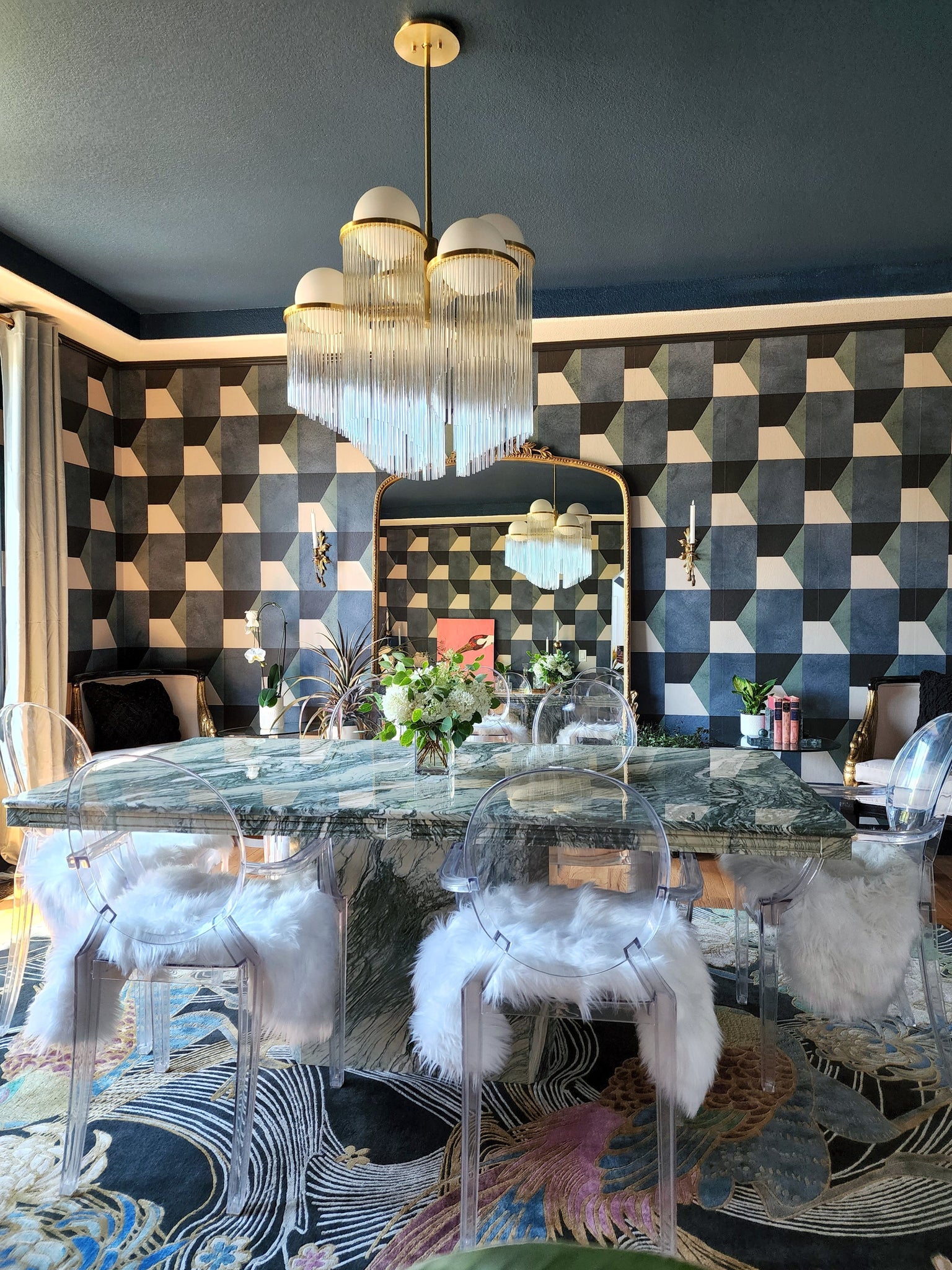 Celestial Chandelier 31.5" styled in a formal living room for warm, layered light at Laurie Yapp Home.