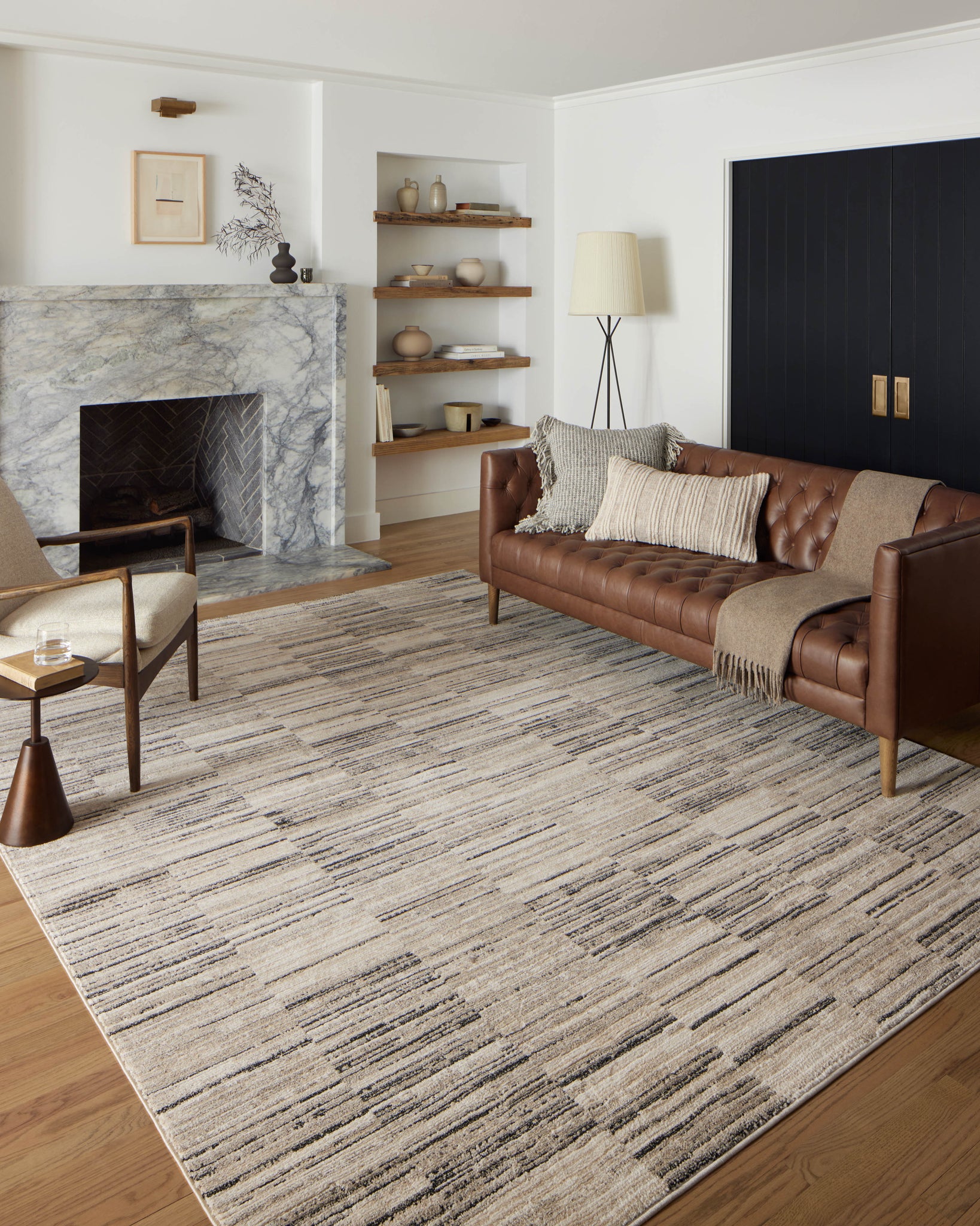 angle view of Darby Charcoal / Sand luxury Rug