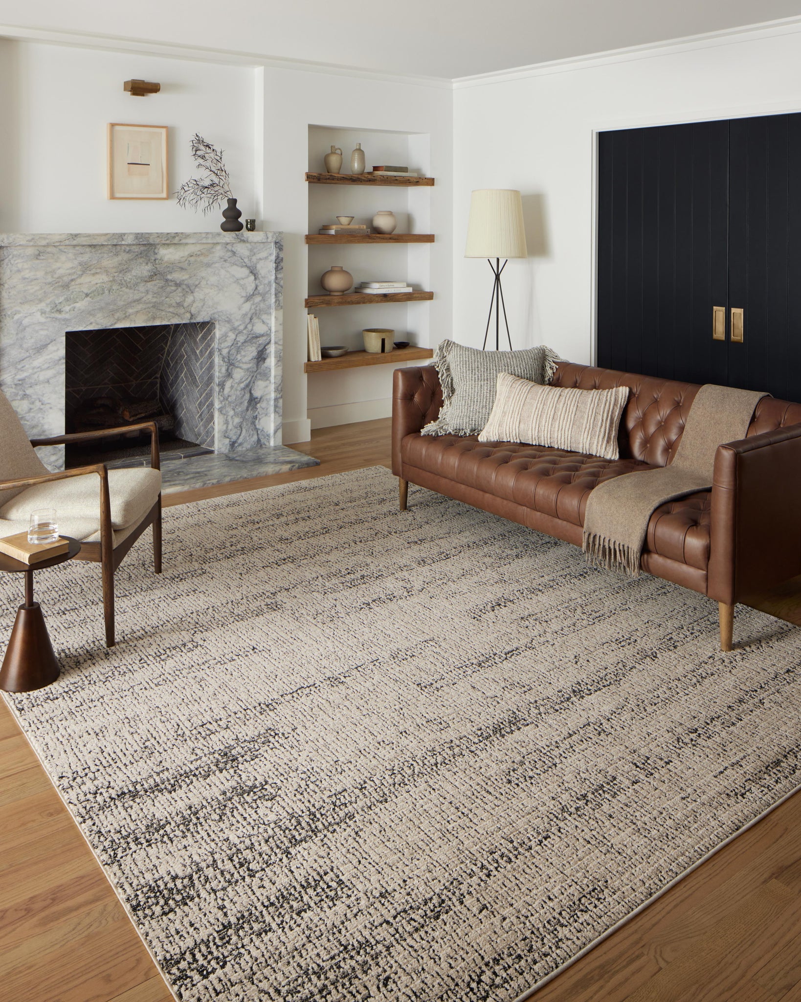 angle view of Darby Oatmeal / Charcoal luxury Rug