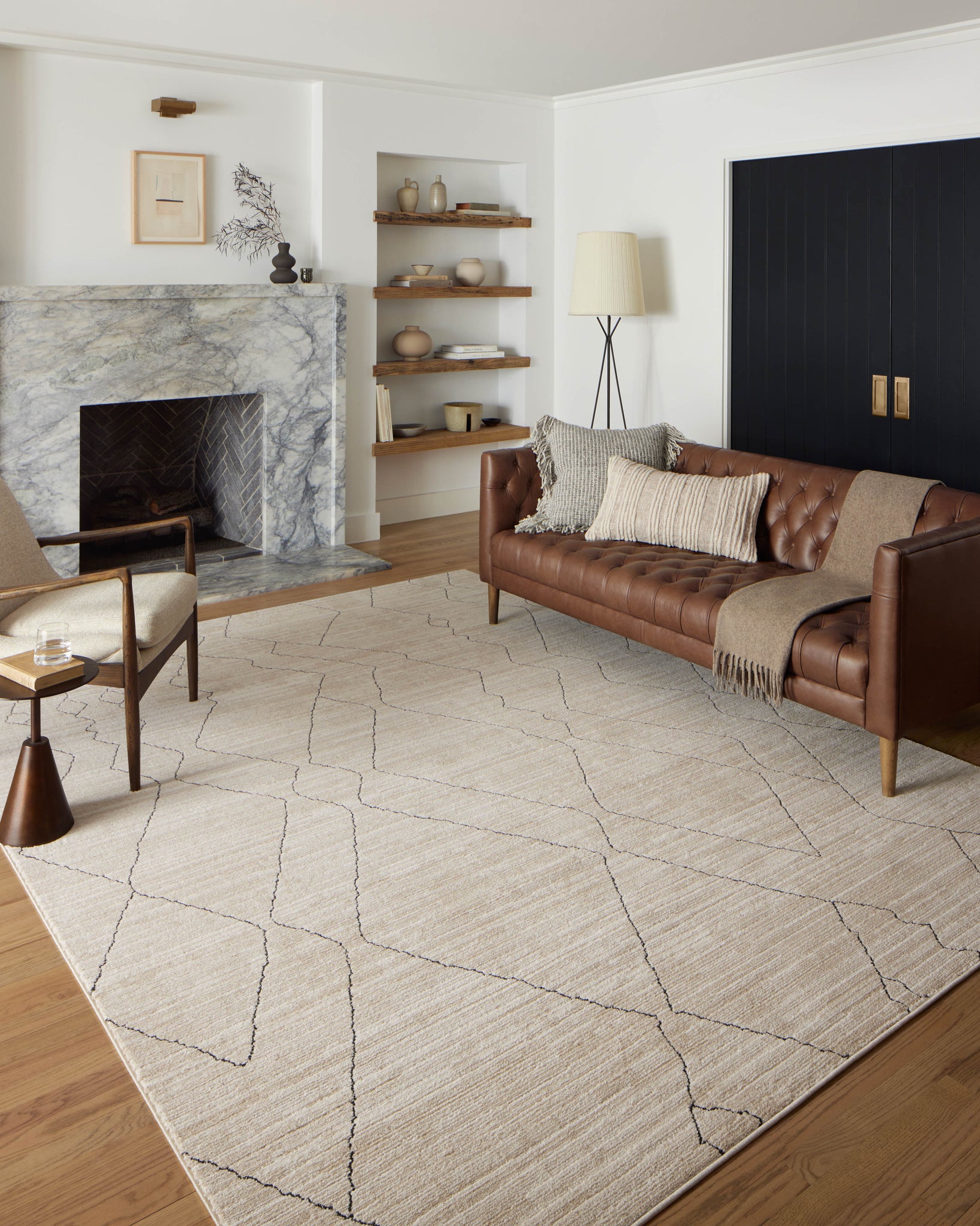 angle view of Darby Sand / Charcoal luxury Rug