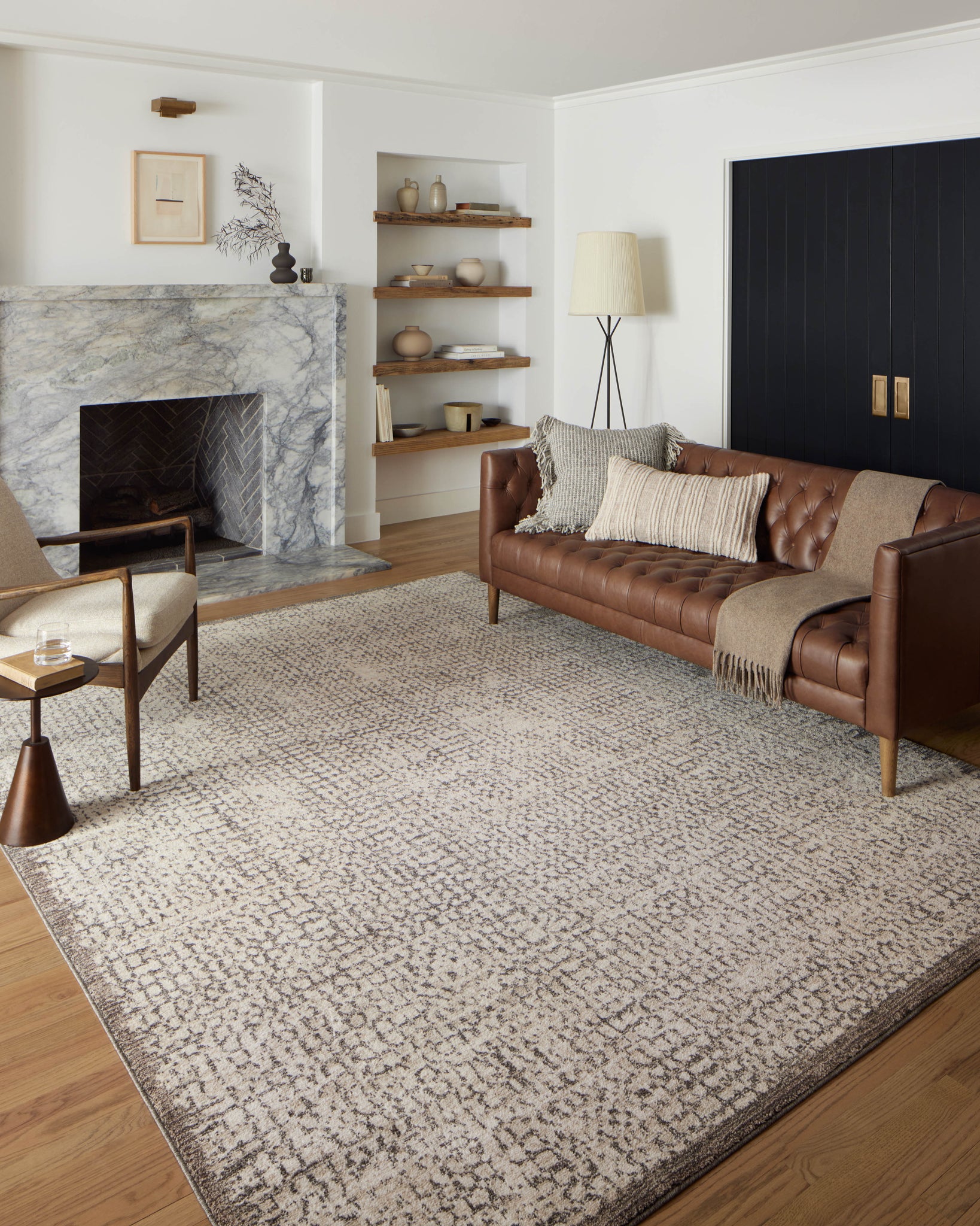 angle view of Darby Ivory / Stone luxury Rug