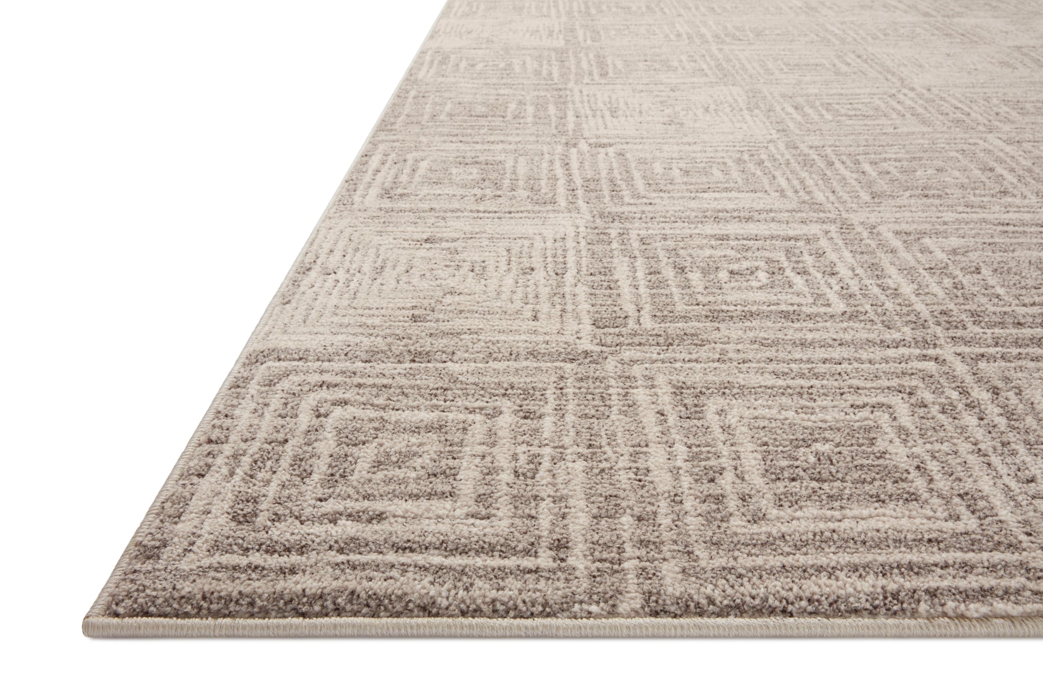 side view of Darby Beige / Grey luxury Rug