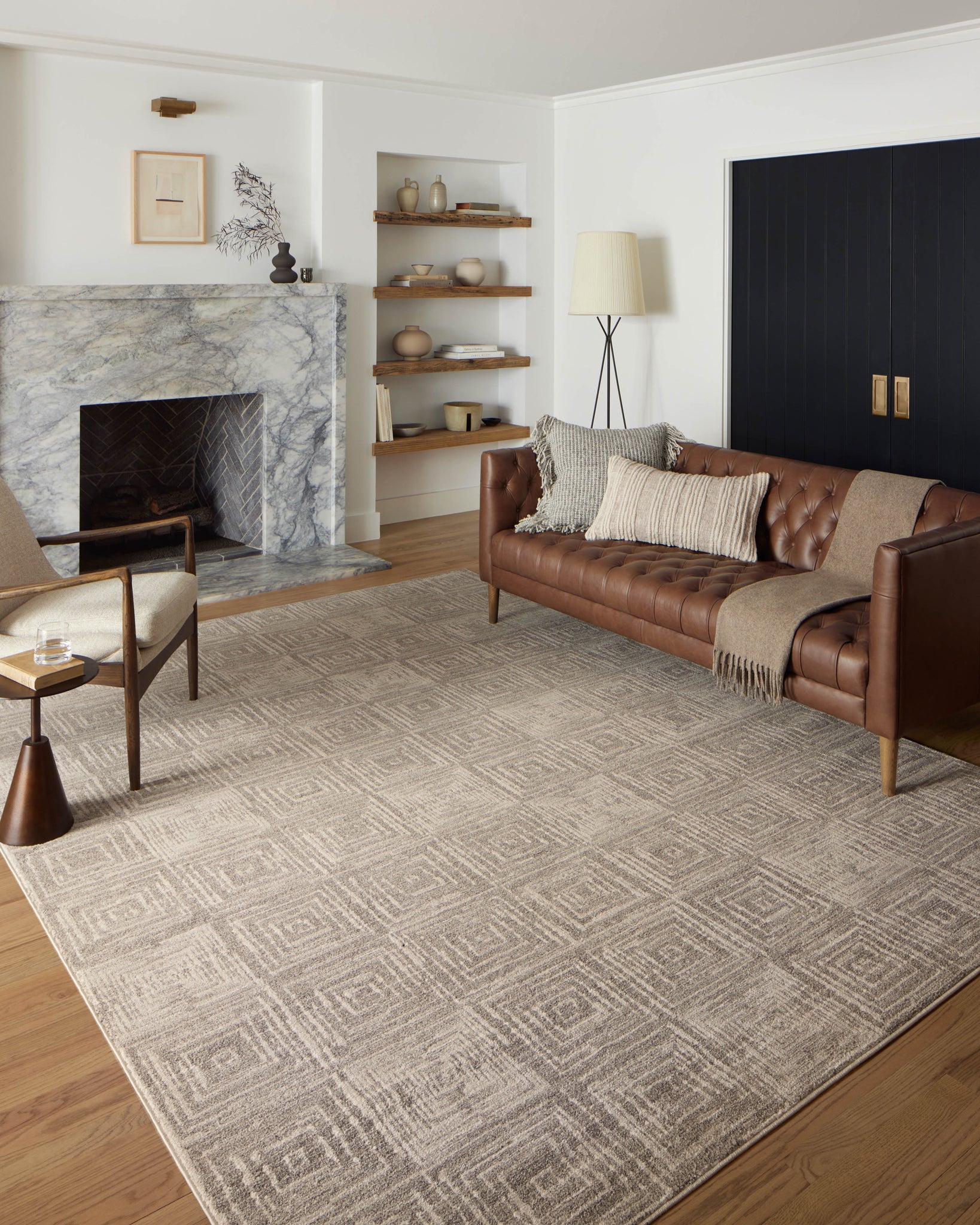 angle view of Darby Beige / Grey luxury Rug