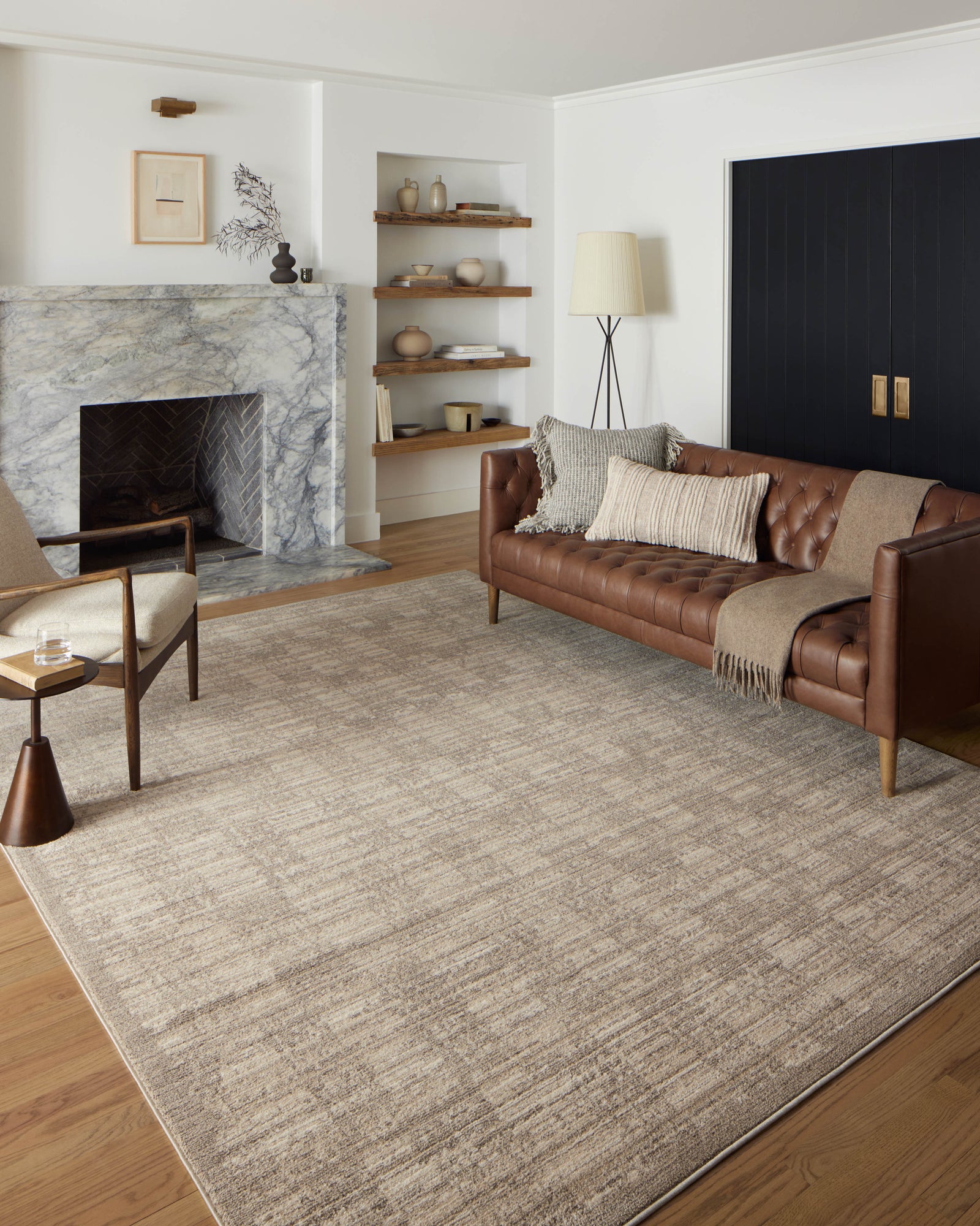 front view of Darby Pebble / Sand luxury Rug