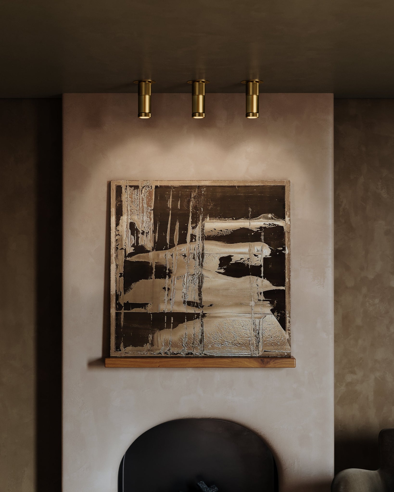 Close-up of the Dighton Flush Mount in aged brass showing the shade profile and mounting canopy.