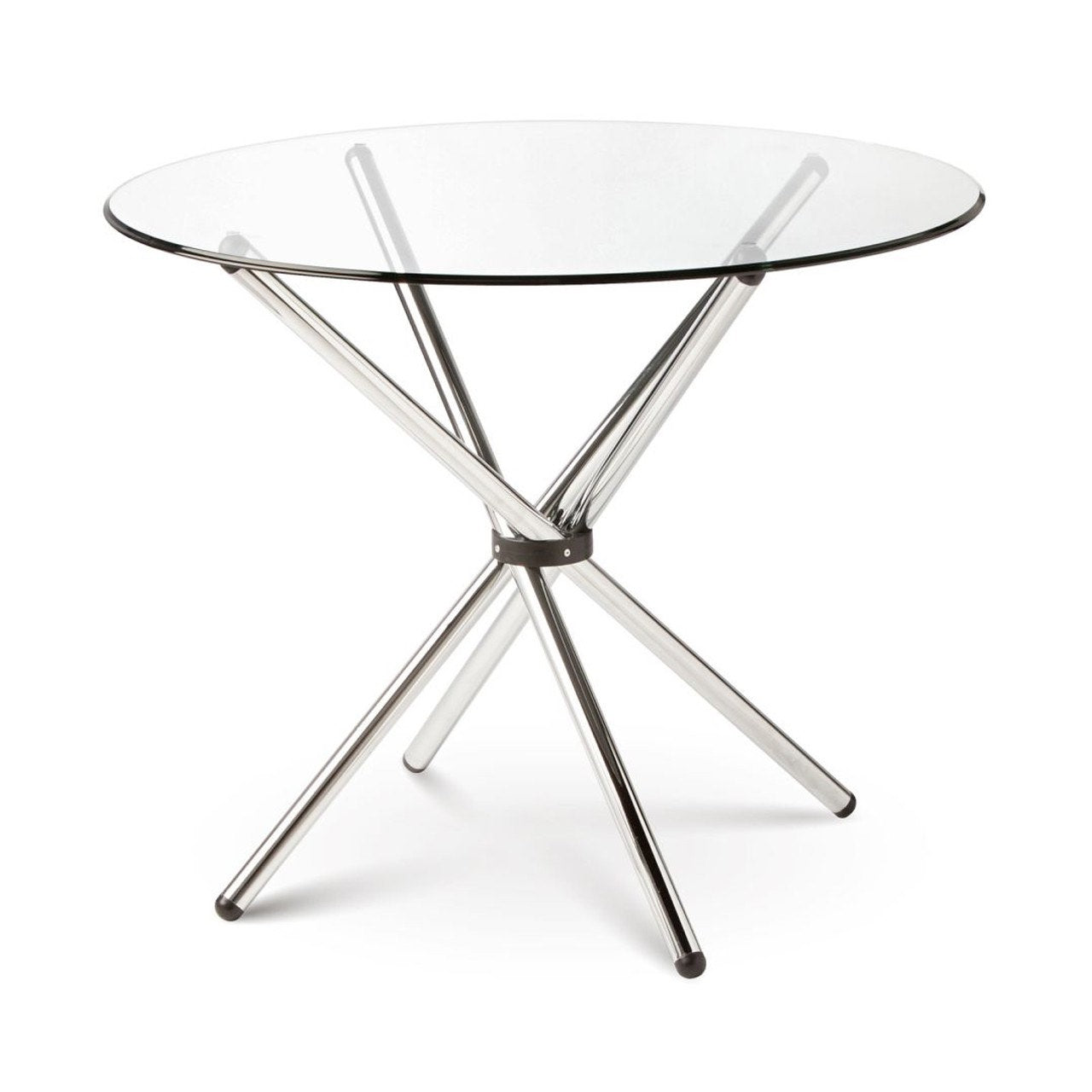 Glass table with metal legs on a white background
