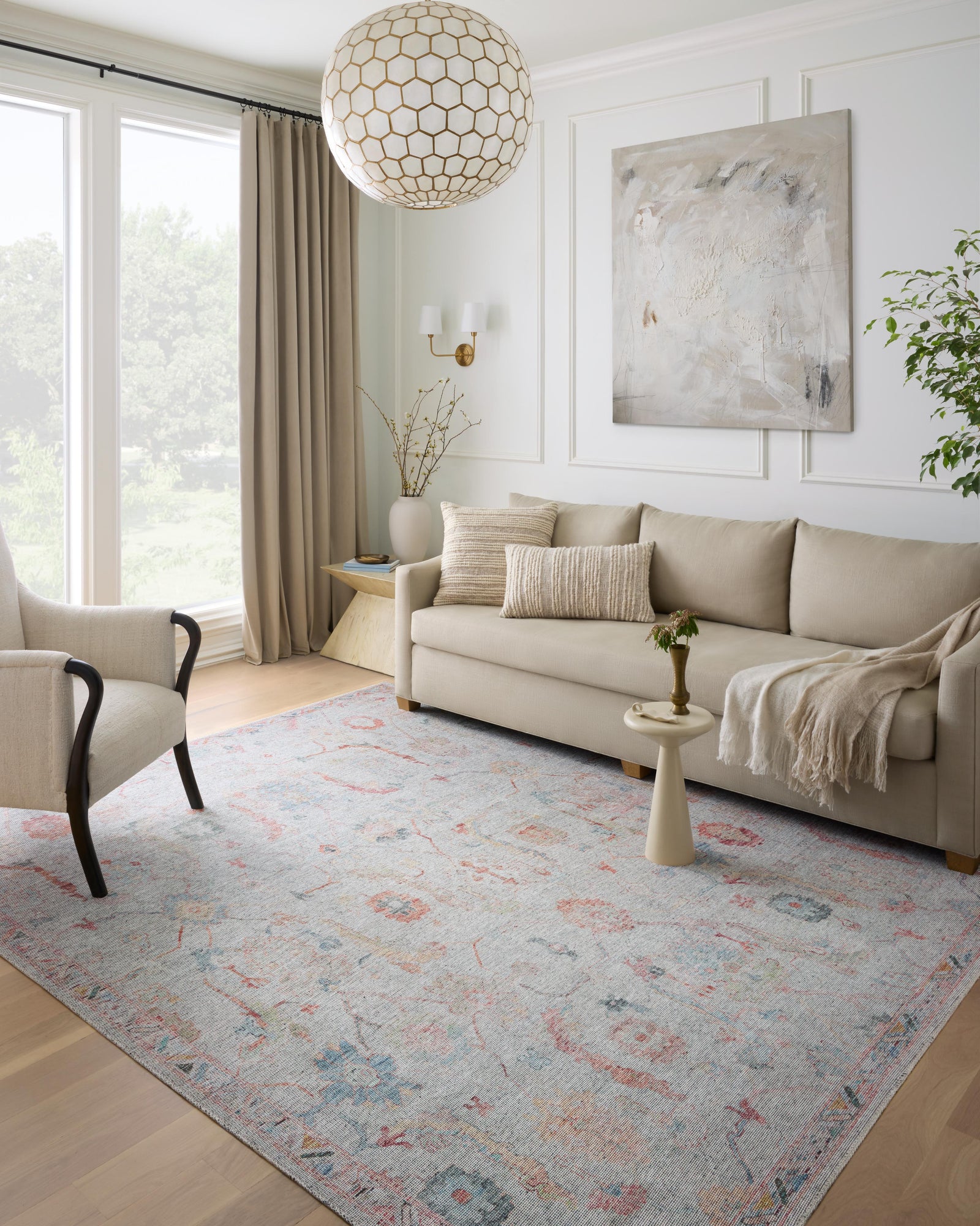 front view of Elysium Pebble / Multi luxury Rug