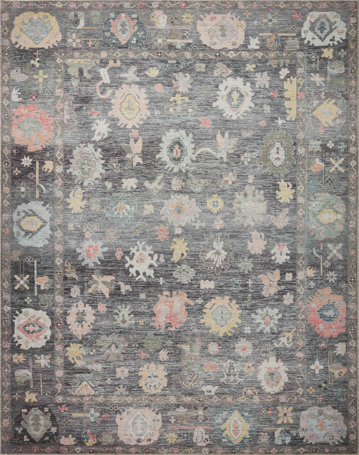 front view of Elysium Charcoal / Multi luxury Rug