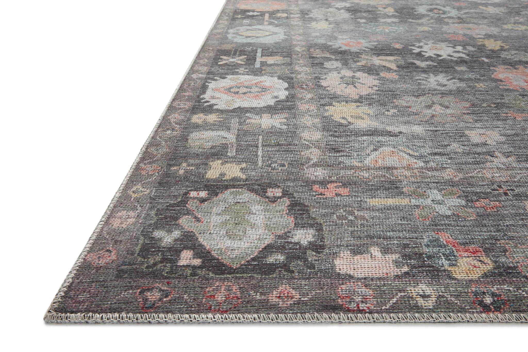 side view of Elysium Charcoal / Multi luxury Rug