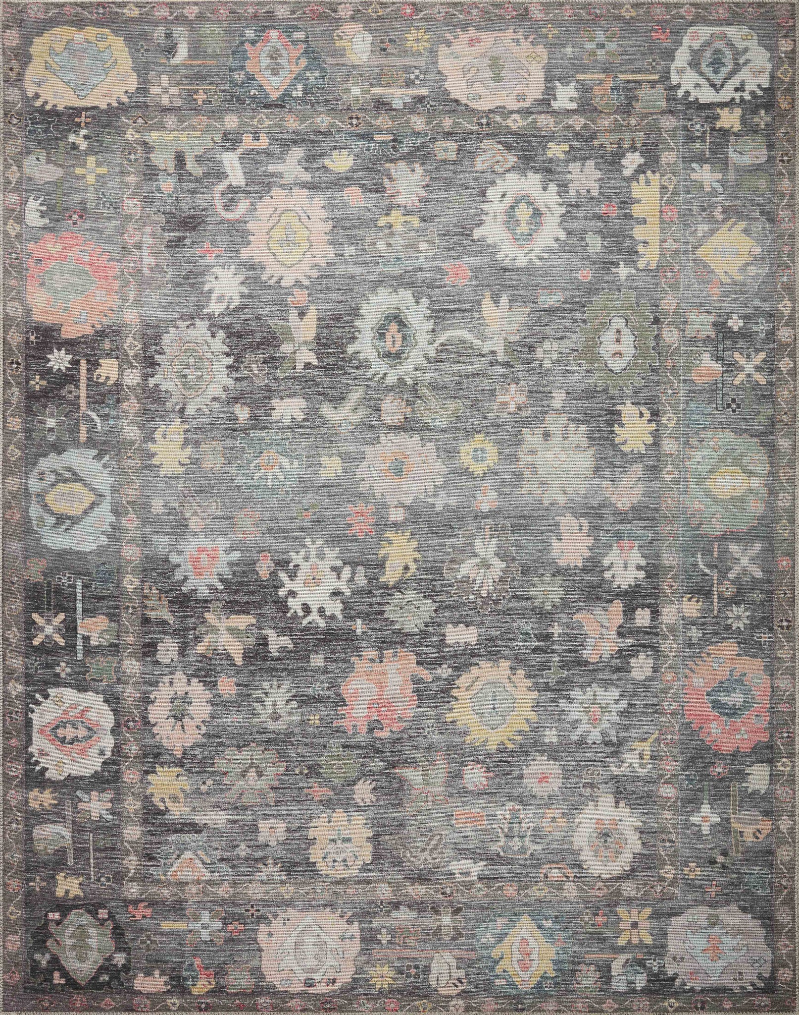 front view of Elysium Charcoal / Multi luxury Rug