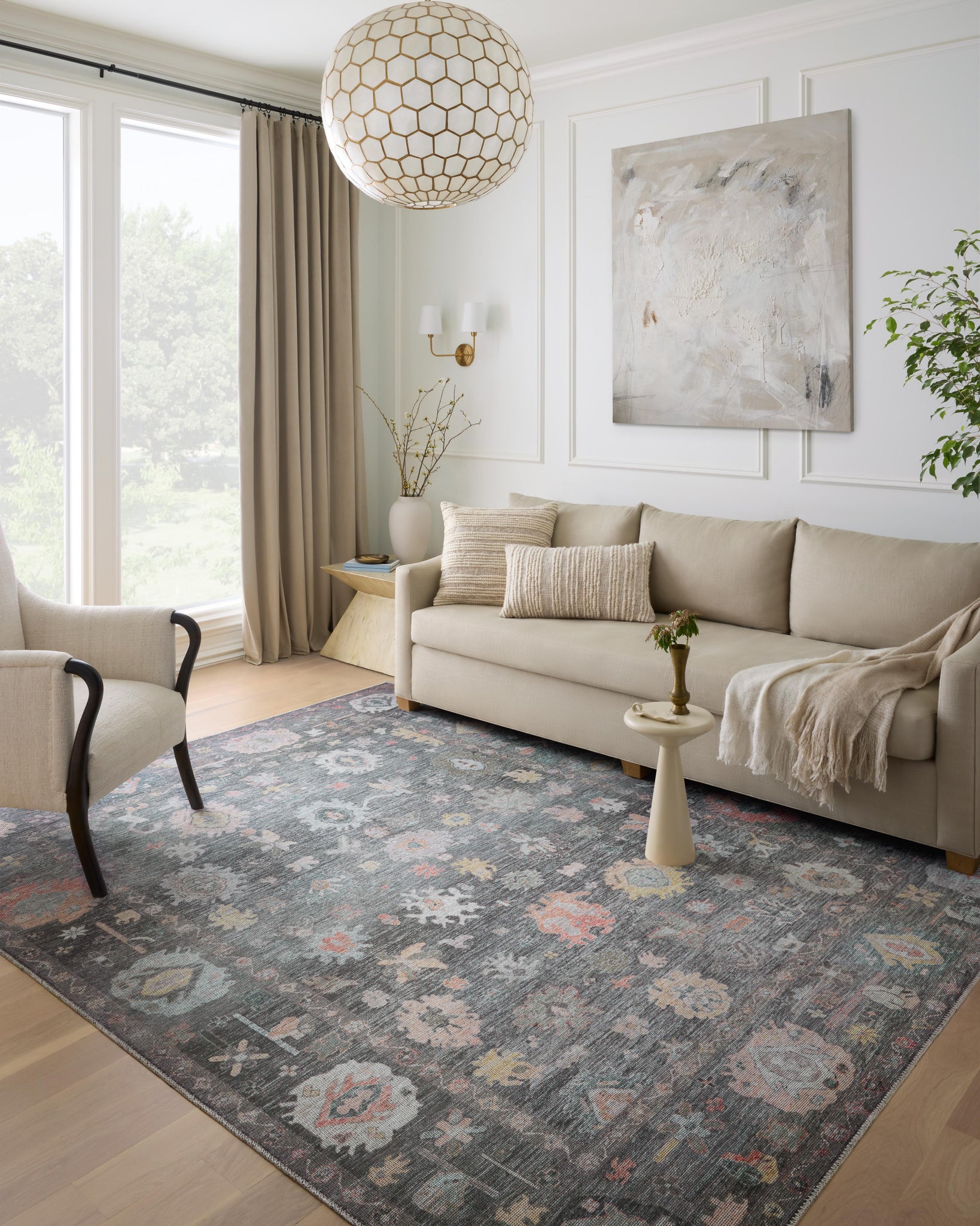 angle view of Elysium Charcoal / Multi luxury Rug