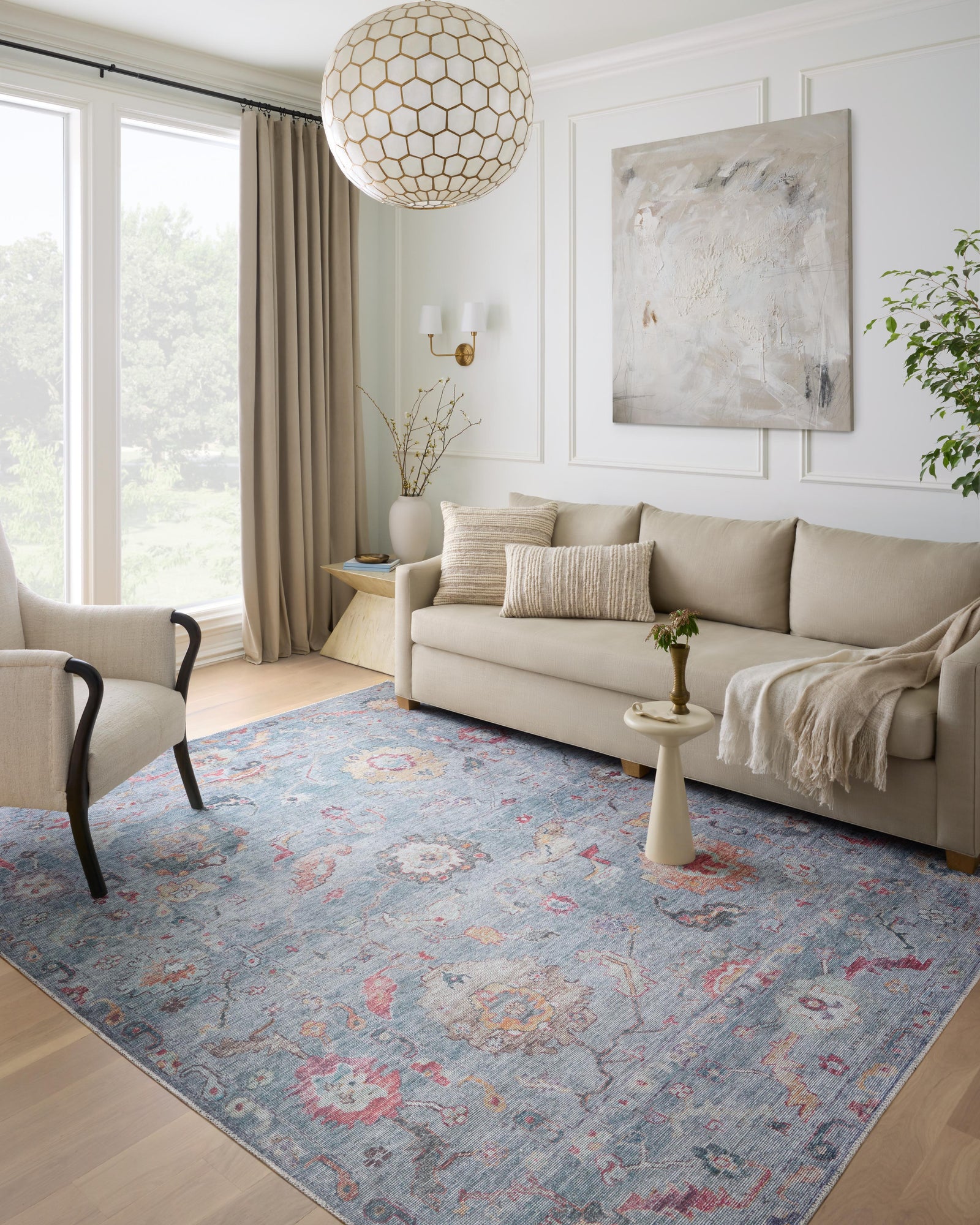 front view of Elysium Denim / Multi luxury Rug