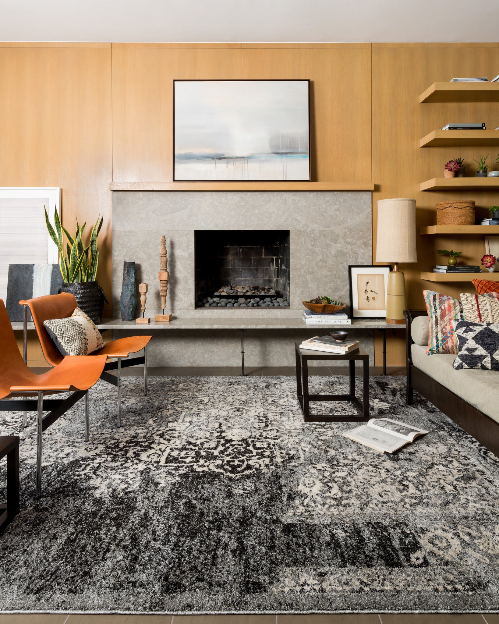 angle view of Emory Black / Ivory luxury Rug