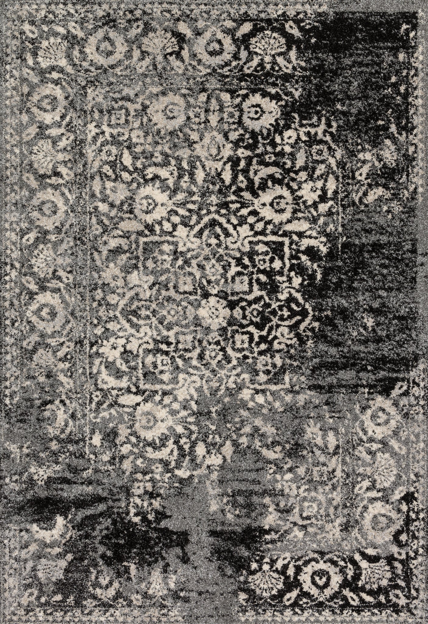 front view of Emory Black / Ivory luxury Rug