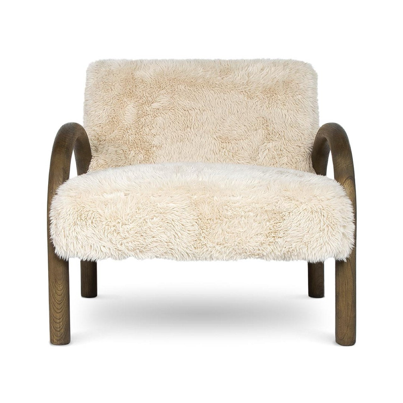 Chair with white fur upholstery on a white background