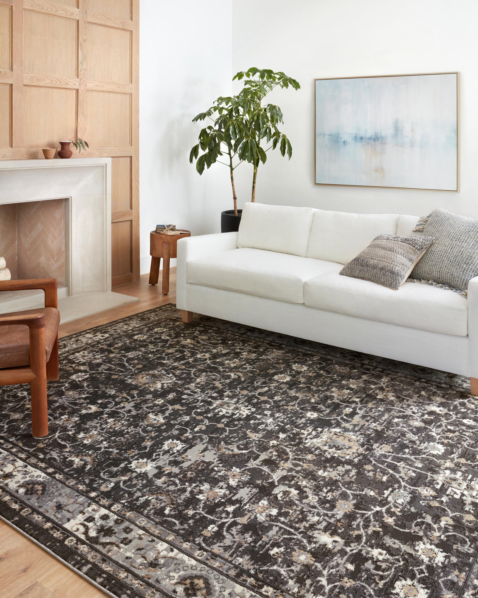 angle view of Estelle Charcoal / Grey luxury Rug