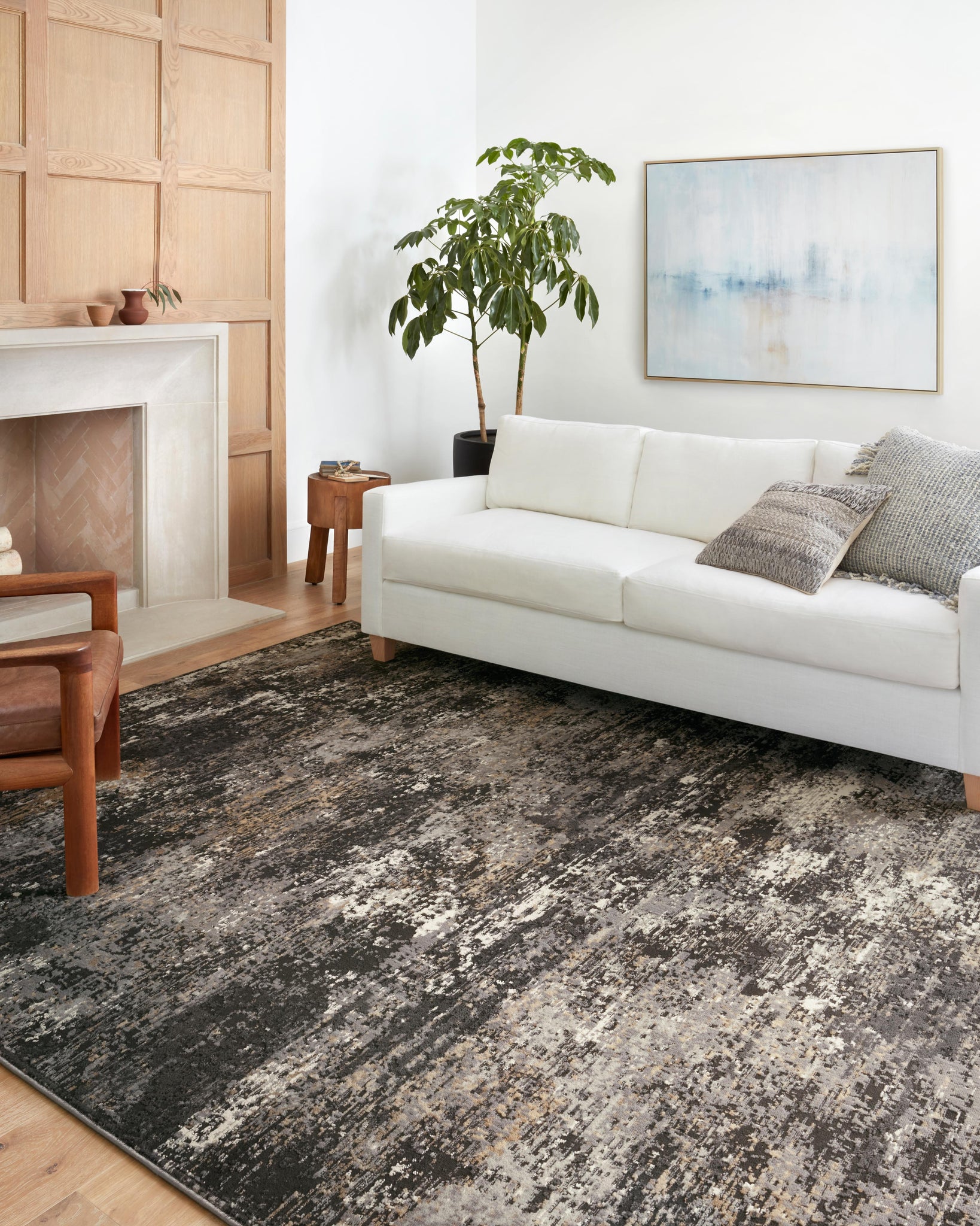 angle view of Estelle Charcoal / Granite luxury Rug