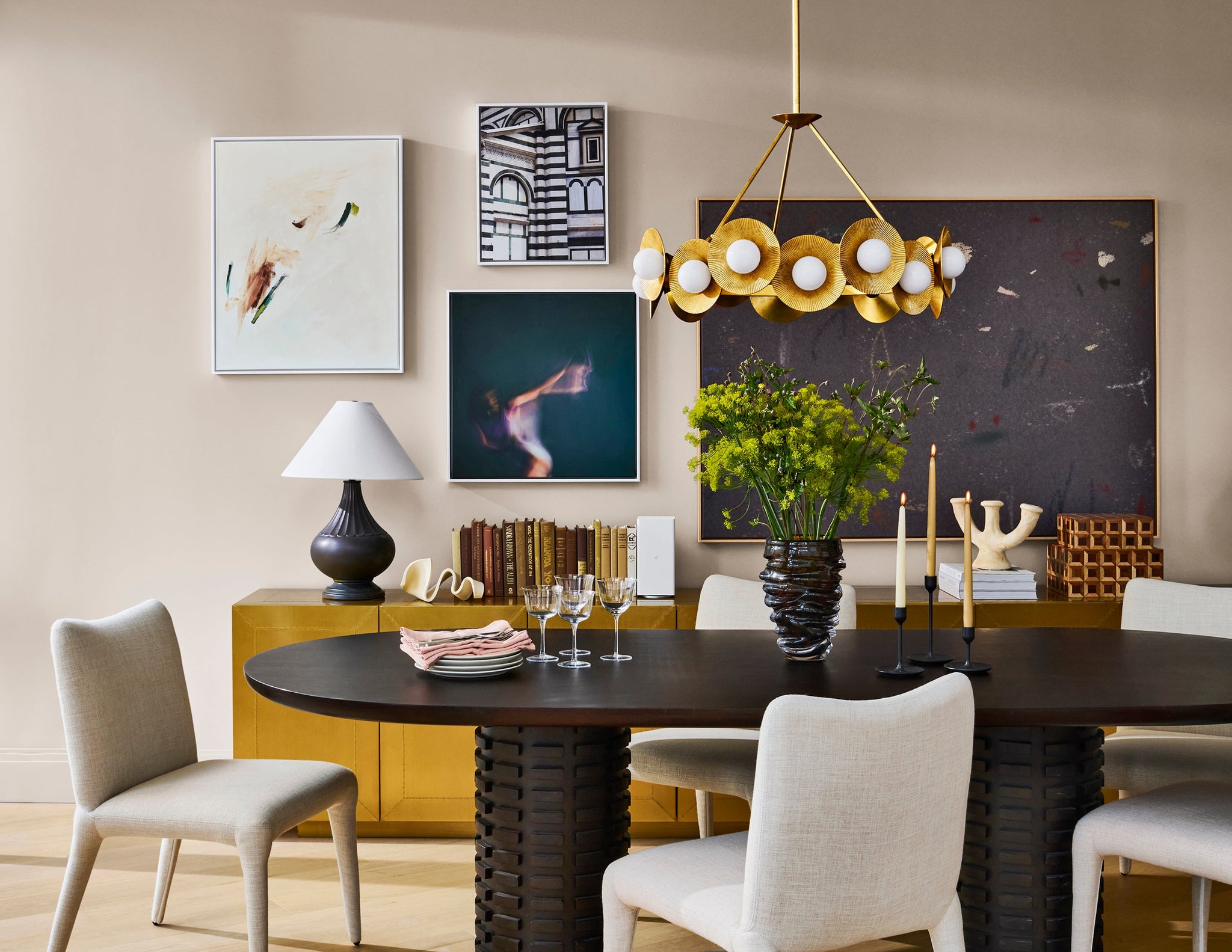 Emerald Chandelier 32" styled in a two-story entry for warm, layered light at Laurie Yapp Home.