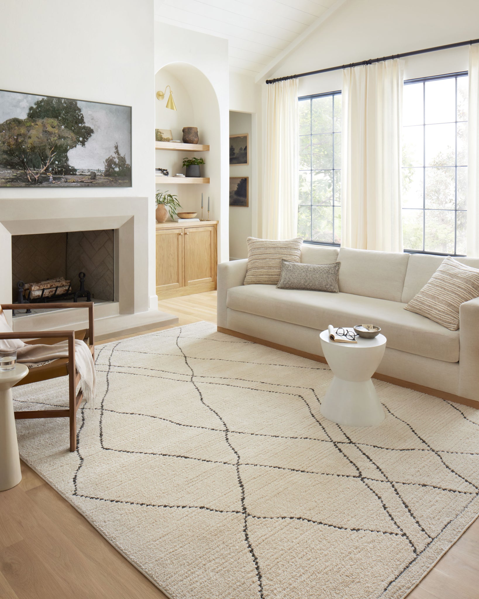 angle view of Fabian Ivory / Charcoal luxury Rug