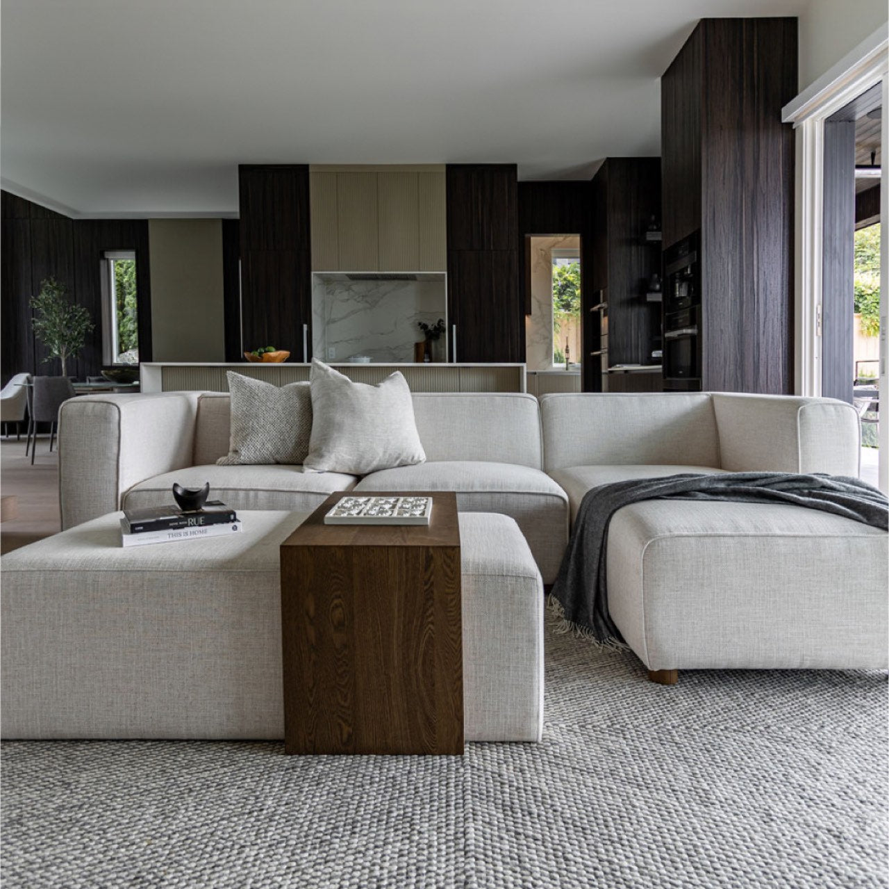 Cream sectional sofa on a white background