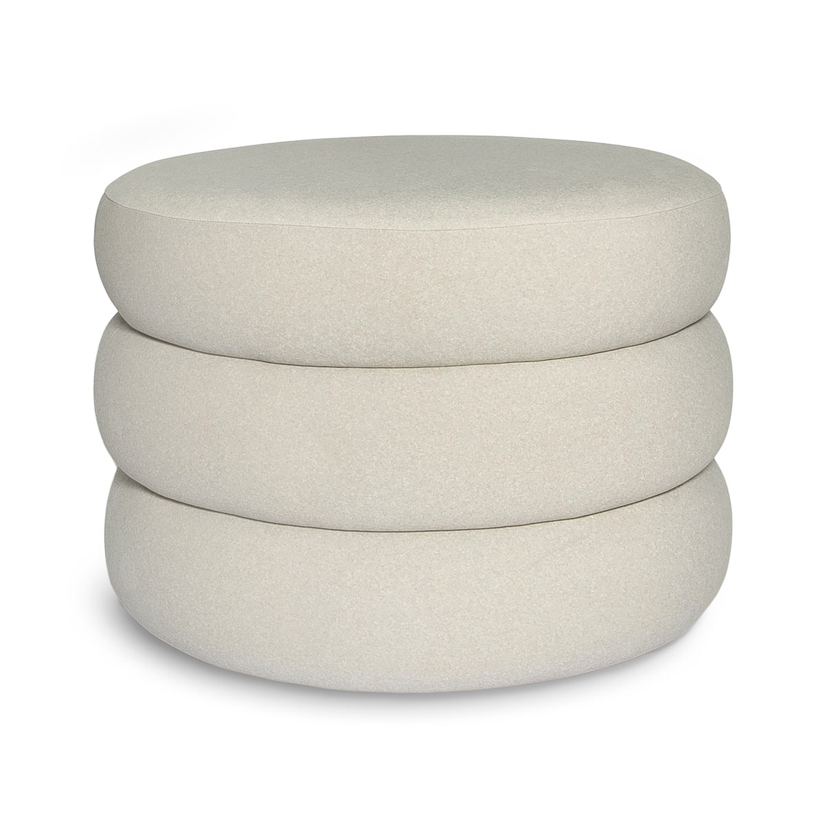 Round ottoman with stacked cylindrical design on a white background