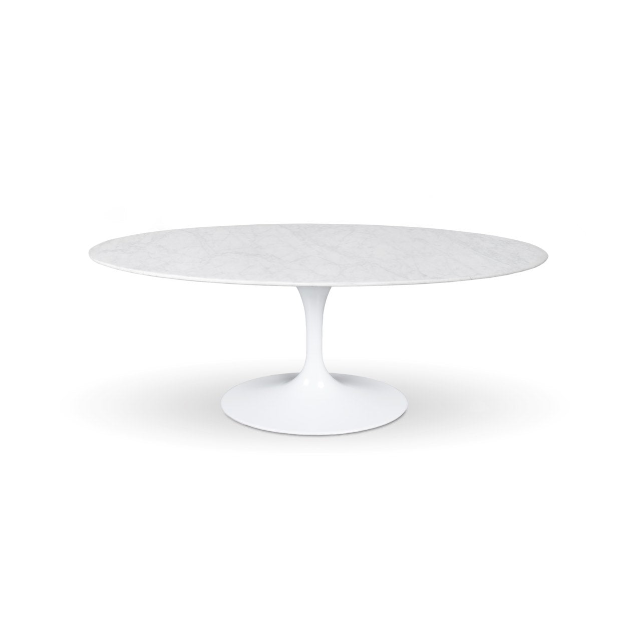 Round white marble table on a white background