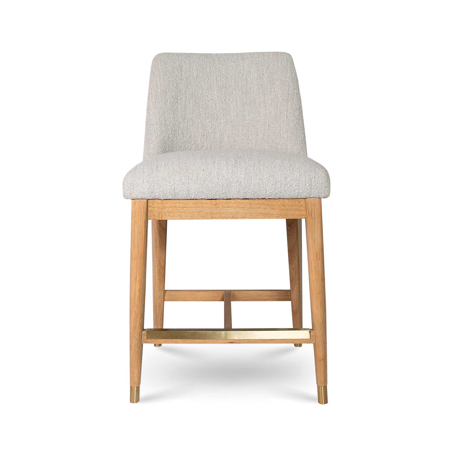 Chair with gray cushioned seat and wooden frame on a white background
