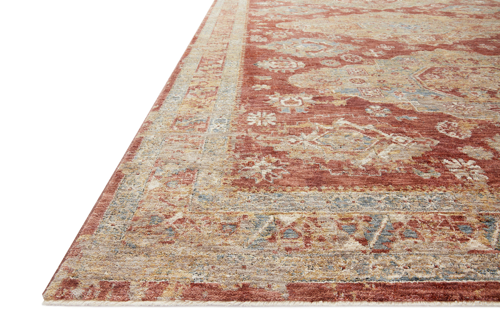 front view of Gaia Gold / Brick luxury Rug