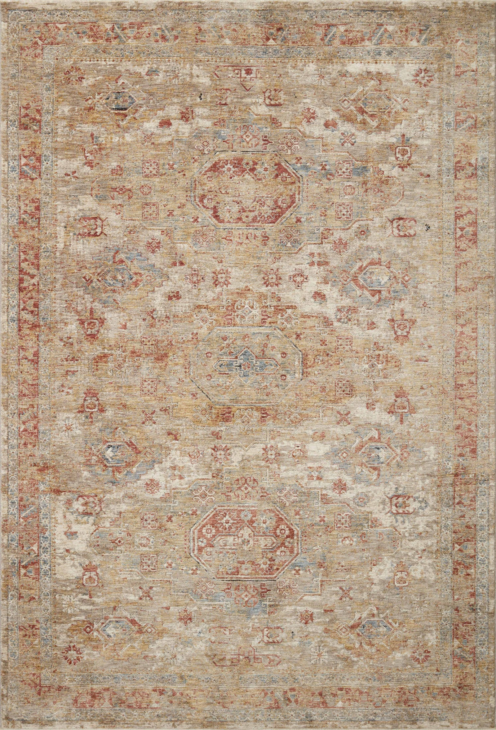 front view of Gaia Gold / Taupe luxury Rug