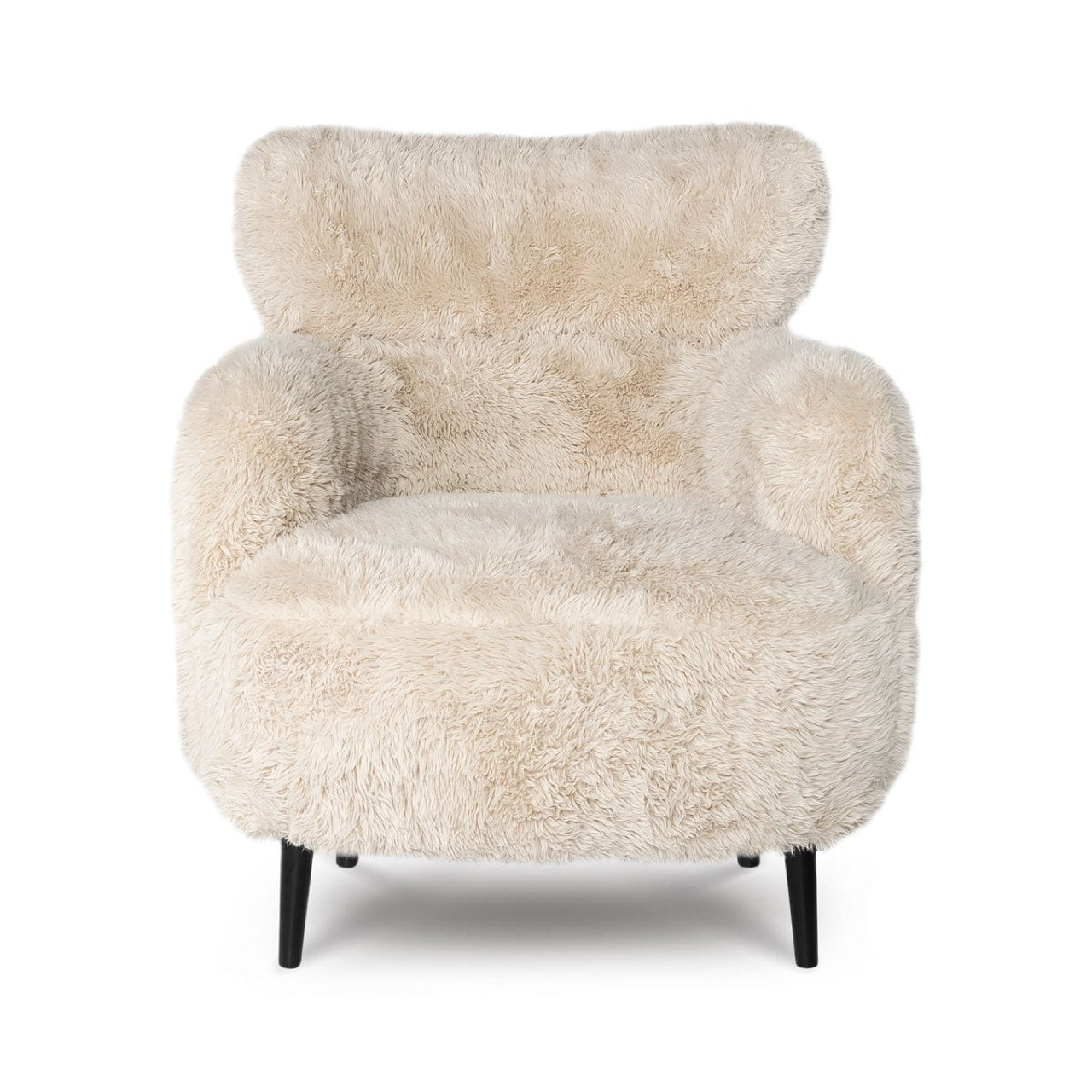 Beige fluffy armchair on a white background