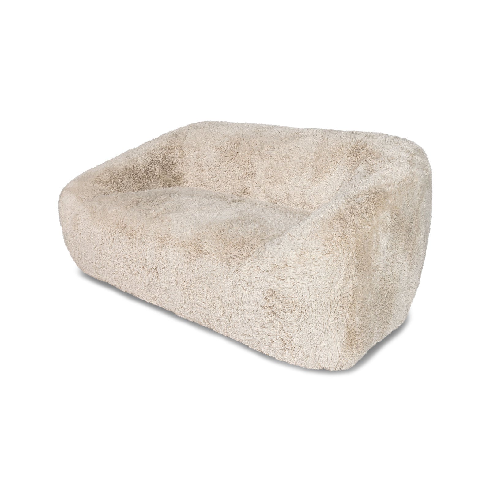 Beige fluffy pet bed on a white background