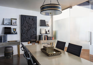 Gaines Chandelier 22" styled in an elegant dining room for warm, layered light at Laurie Yapp Home.