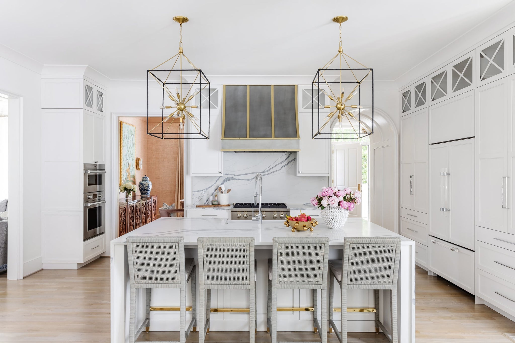 Glendale Lantern 20.25" in aged brass styled in a covered porch for warm, layered light at Laurie Yapp Home.