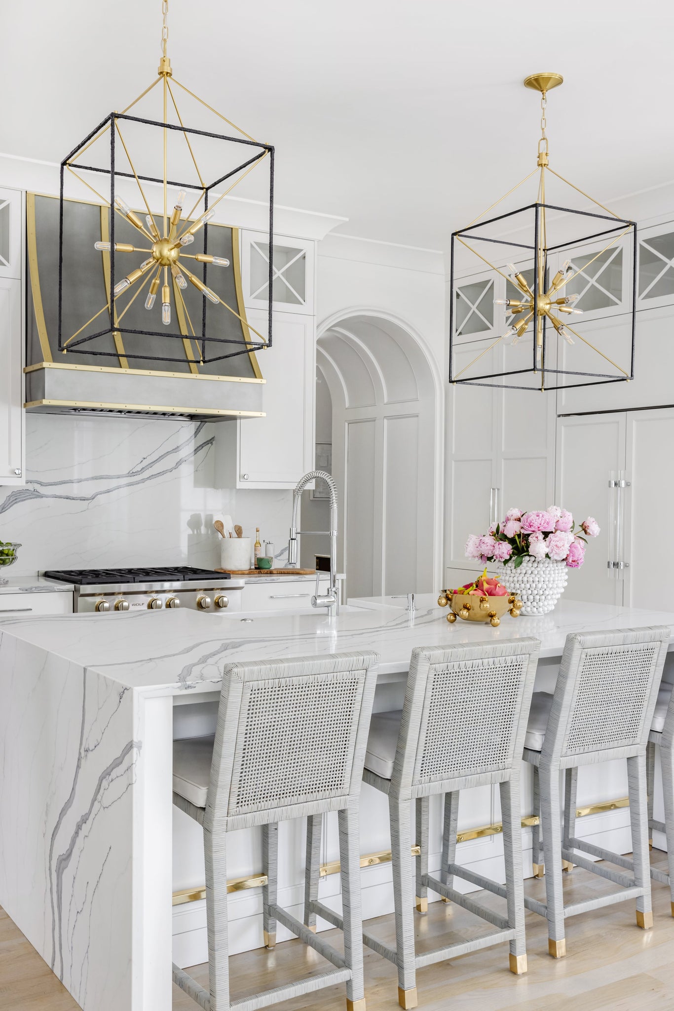 Glendale Lantern 20.25" in aged brass styled in an entry hallway for warm, layered light at Laurie Yapp Home.