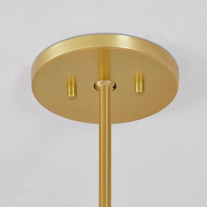 Glenmoore Chandelier 48.5" x 40.75" in aged brass shown from the front to reveal the frame, arms, and shade detail.