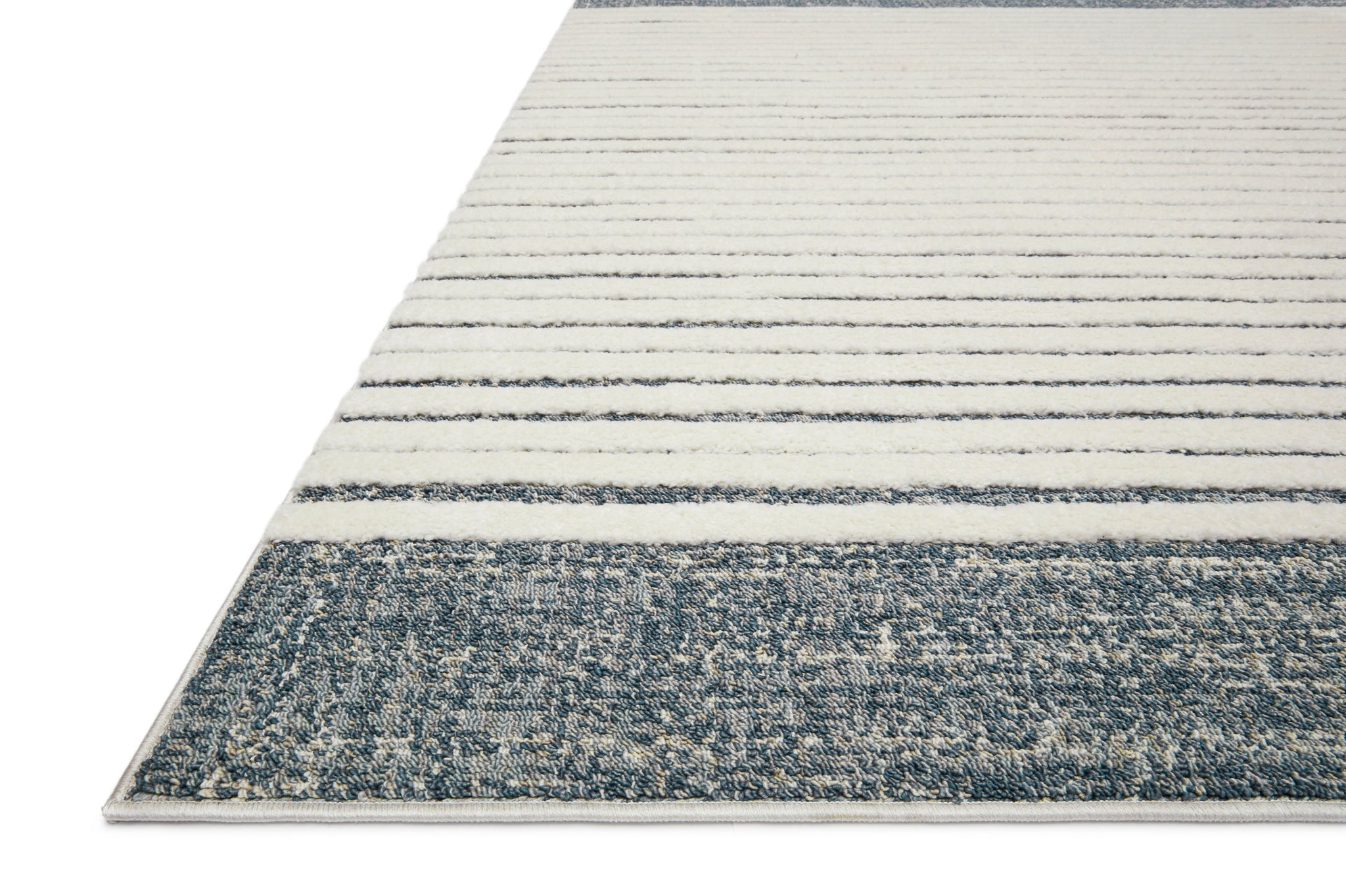 side view of Hagen White / Ocean luxury Rug