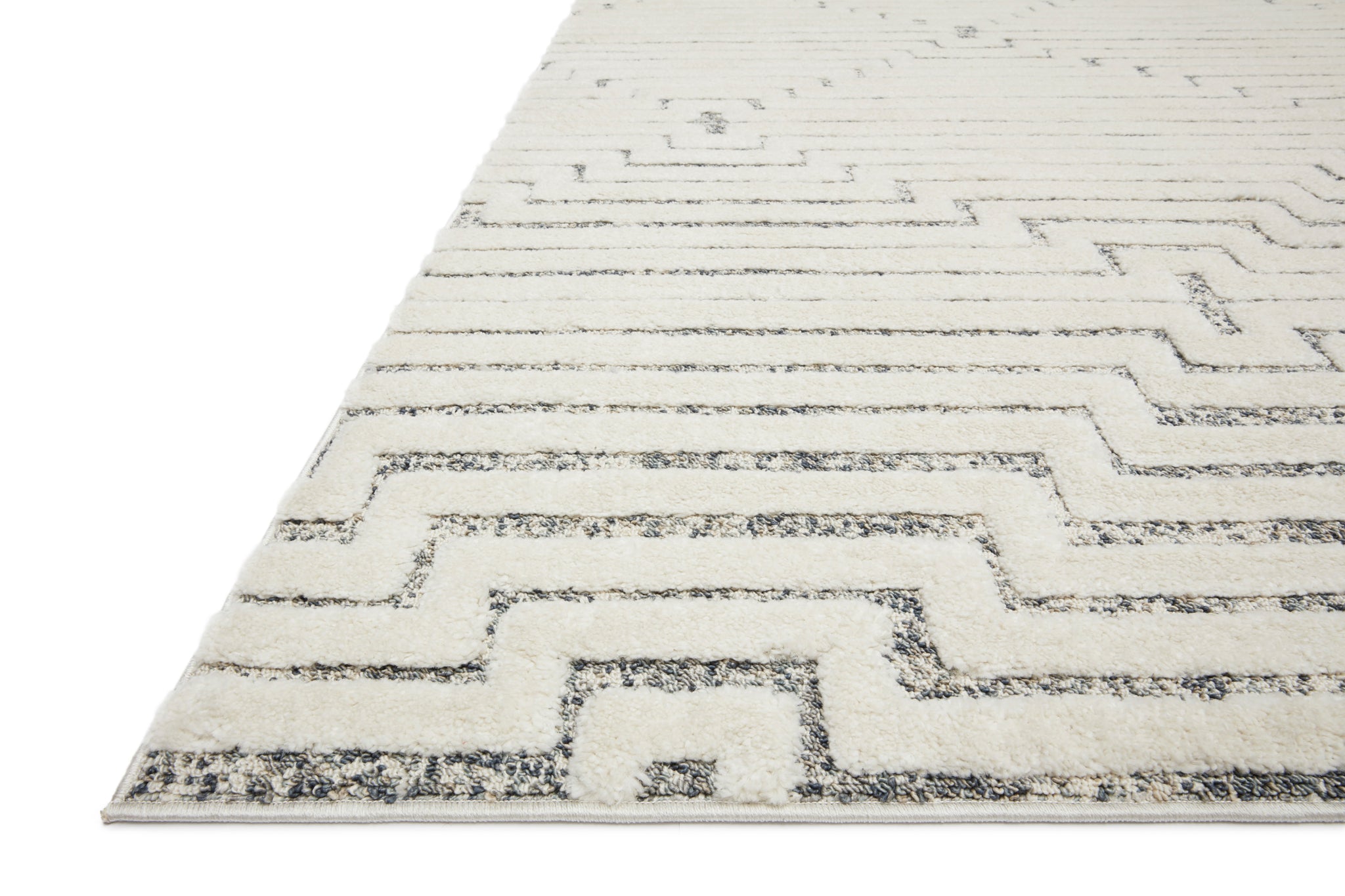 side view of Hagen White / Sky luxury Rug