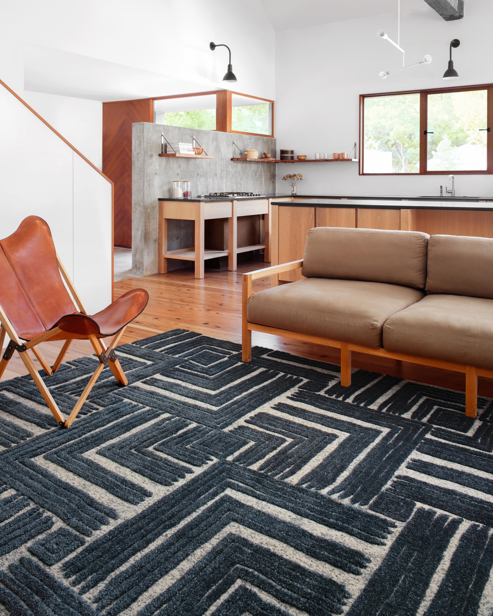 angle view of Hagen Blue / White luxury Rug