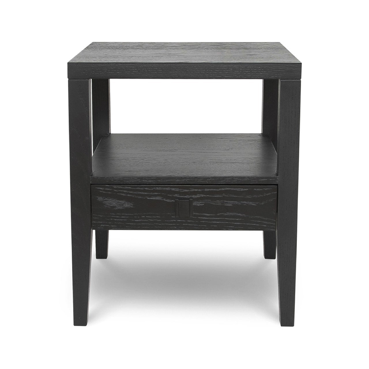 Black wooden side table on a white background