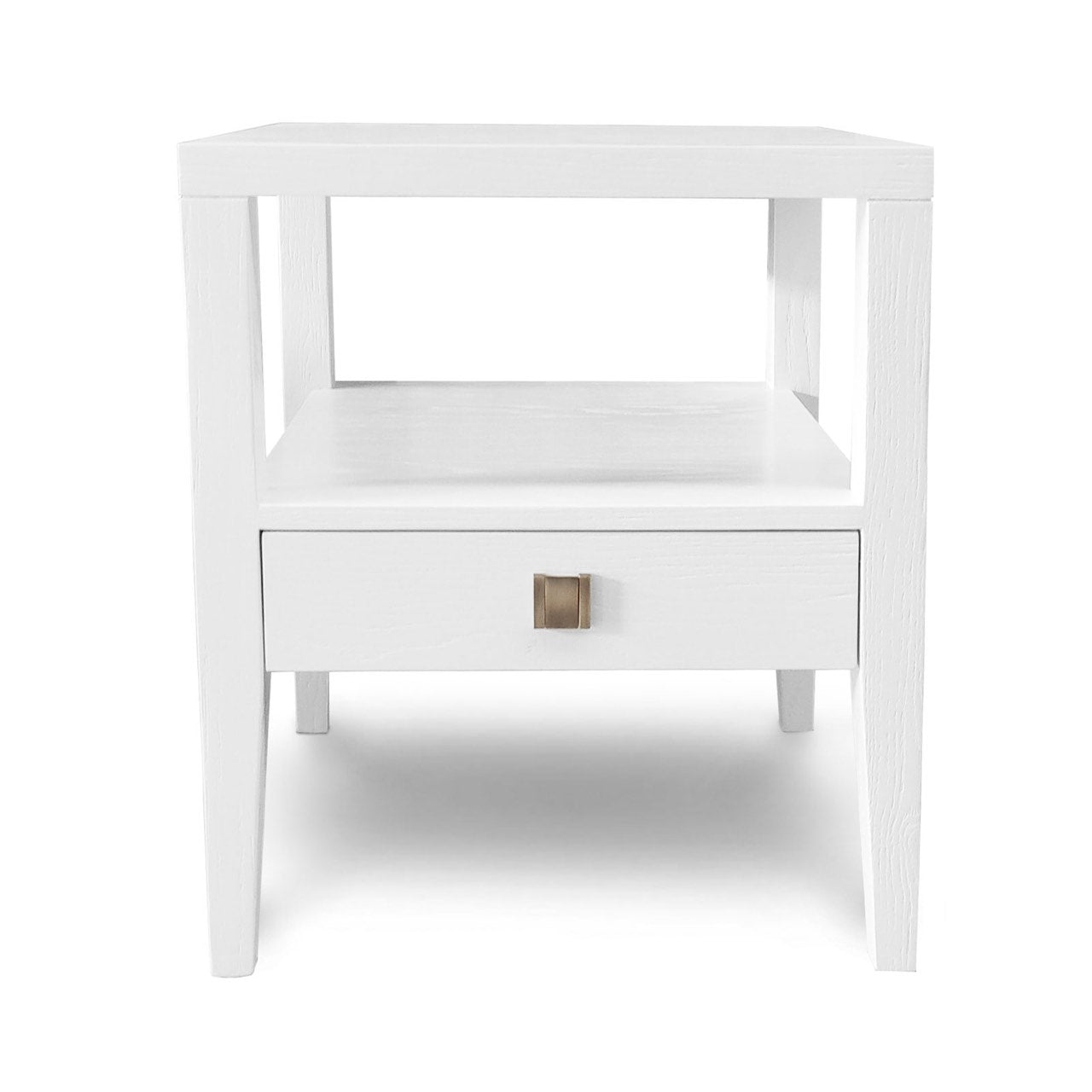 White nightstand with a drawer on a white background