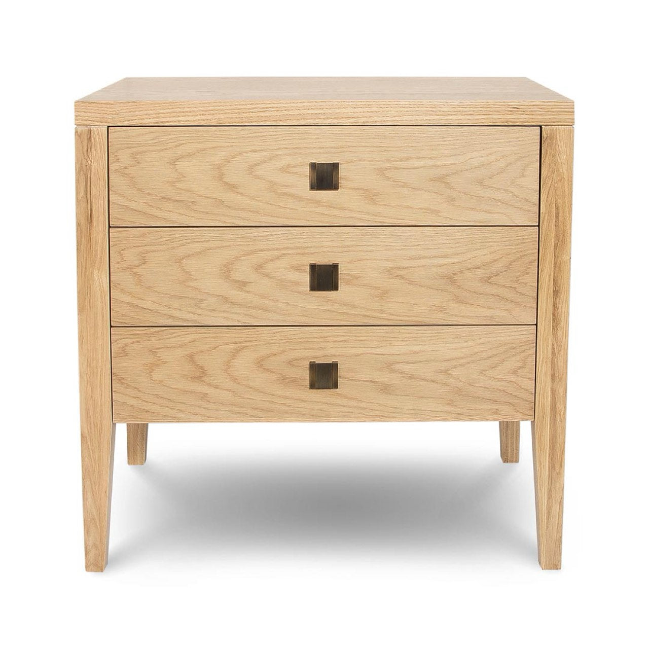 Wooden dresser with three drawers on a white background