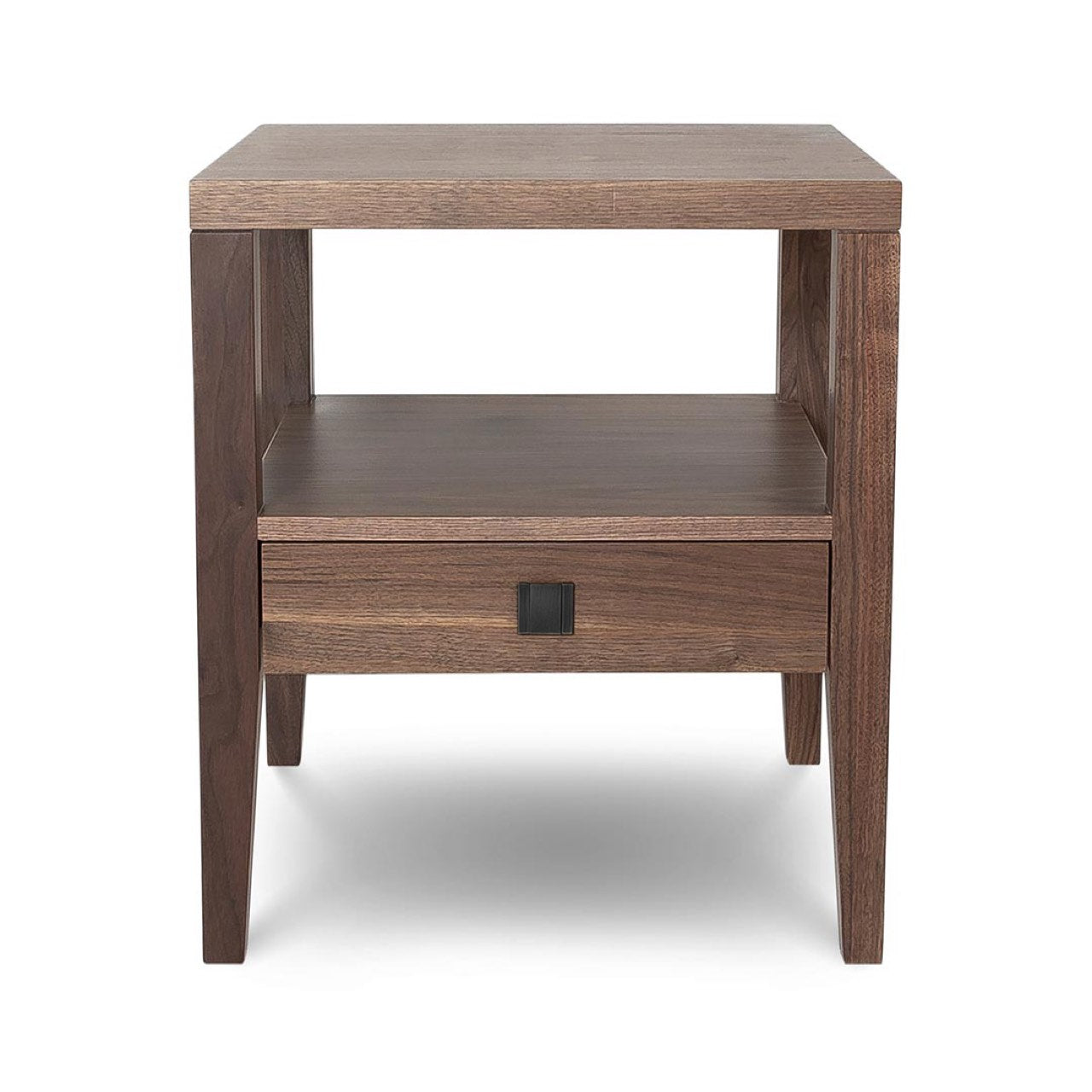 Wooden side table with a drawer on a white background