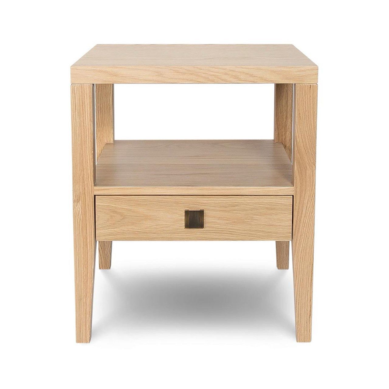 Wooden side table with a drawer on a white background
