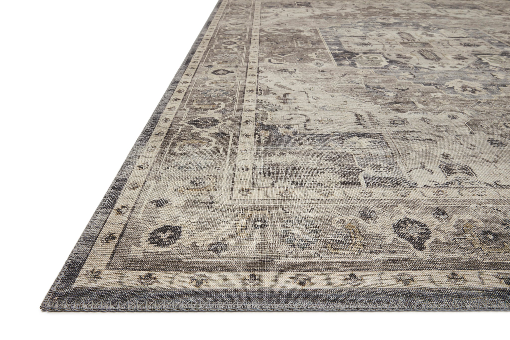 side view of Hathaway Steel / Ivory luxury Rug