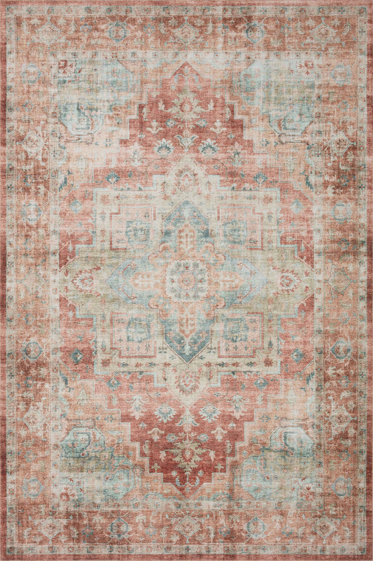 front view of Heidi Terracotta / Aqua luxury Rug
