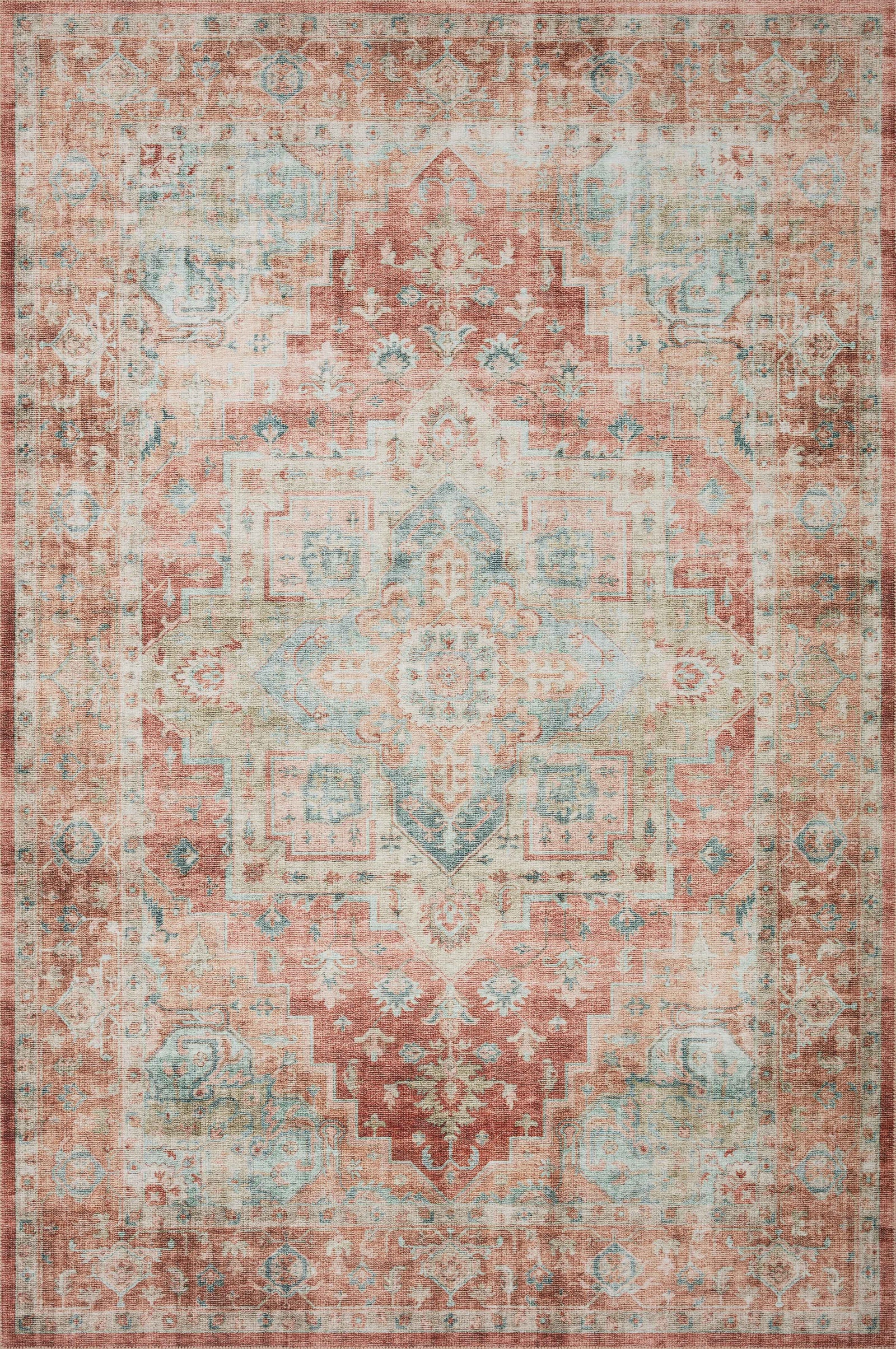 front view of Heidi Terracotta / Aqua luxury Rug